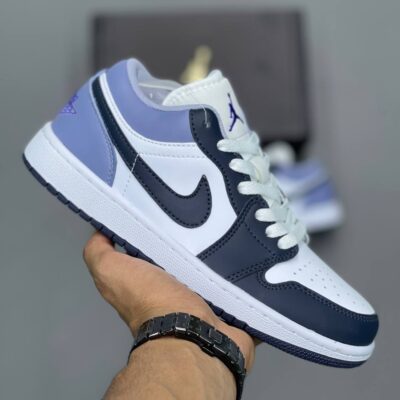 کفش نایک جردن وان سفید آبی مشکی کیفیت مستر Nike Jordan One White Blue Black