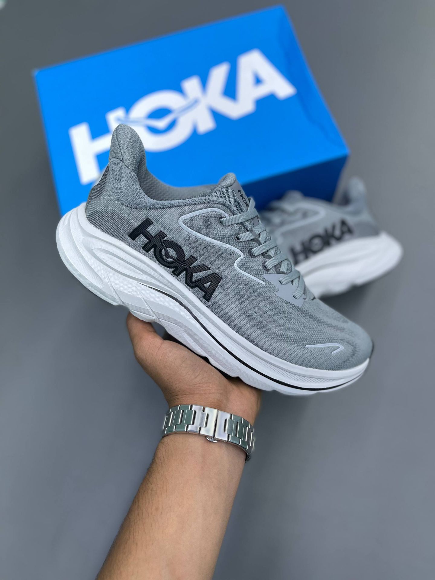 کفش هوکا طوسی سفید HOKA Grey White