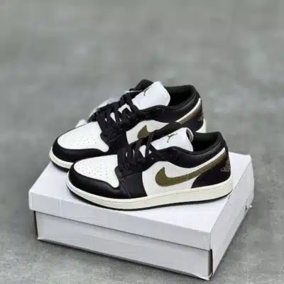 کفش نایک ایر جردن وان مشکی سفید لجنی Nike Air Jordan 1 Black White Olive